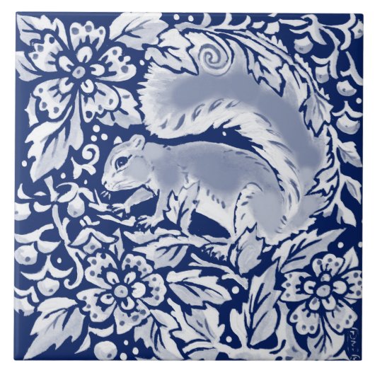 Kobalt Navy Blue Woodland Animal Squirrel in de bo Tegeltje (Voorkant)