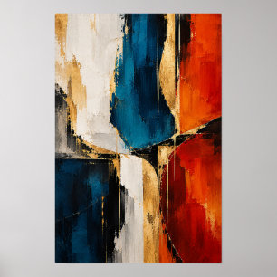 Kobalt Rood Goud Geometrische Abstracte Wandkunst Poster