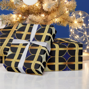 Kobaltblauw en gouden Art Deco marmerpatroon Cadeaupapier