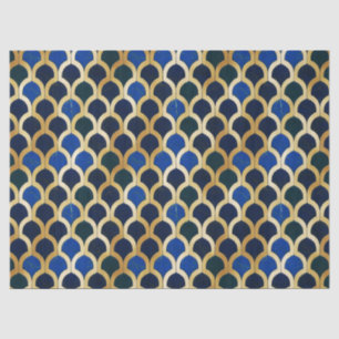Kobaltblauw en gouden Art Deco marmerpatroon Tissuepapier