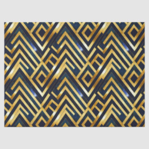 Kobaltblauw en gouden Art Deco marmerpatroon Tissuepapier
