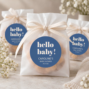 Kobaltblauw Moderne Minimalistische Hello Baby Sho Ronde Sticker