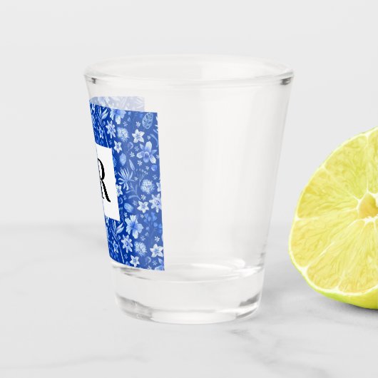 Kobaltblauw Tropisch blad & Bloemen Patroon 1.5oz Shot Glas (Rechts)
