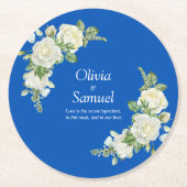 Kobaltblauw & Witte Rozen   Ronde Kartonnen Onderzetter (Voorkant)