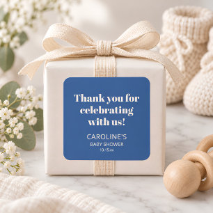 Kobaltblauwe Baby Shower Bedankt Modern Aangepast Vierkante Sticker