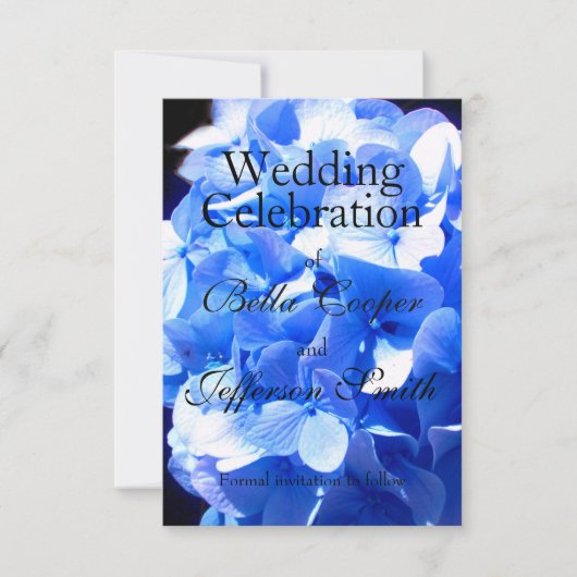 Kobaltblauwe bloemige elegante blauwe hortensia's save the date (Voorkant)