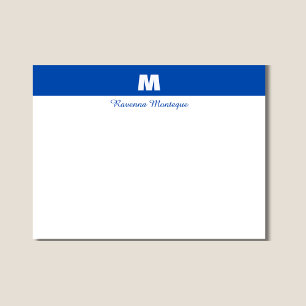 Kobaltblauwe gepersonaliseerde naamletter monogram notitiekaartje