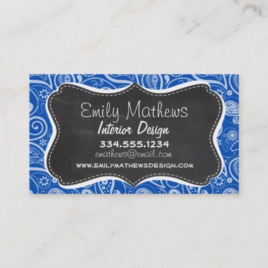 Kobaltblauwe Paisley; krijtbord Visitekaartje (Voorkant)