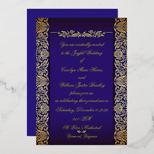Kobalts Blue  Wedding Invitation Folie Uitnodiging (Voorkant / Achterkant)