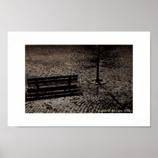 Kobblestoned Street & Bench Poster