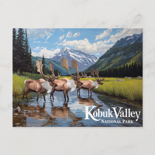 Kobuk Valley Caribou Herd Alaska Art Briefkaart (Voorkant)