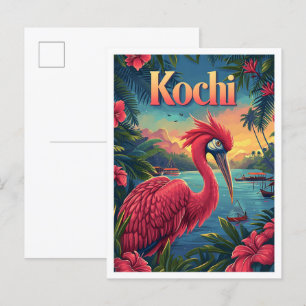 Kochi Kerala India Vintage Kunst Reizen Illustrati Briefkaart