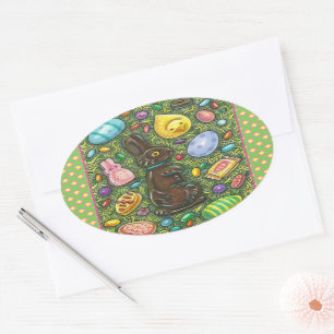 KOCOLAAT EENVOUDIGERE BUNNY, CHICK, EIEREN, JELLY OVALE STICKER