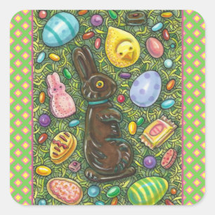 KOCOLAAT EENVOUDIGERE BUNNY, CHICK, EIEREN, JELLY  VIERKANTE STICKER
