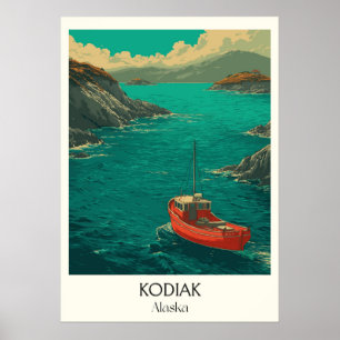 Kodiak Alaska Kuststad Rood Boot Poster