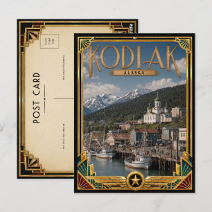 Kodiak Alaska Vintage Art Deco Gouden Tijdperk Briefkaart