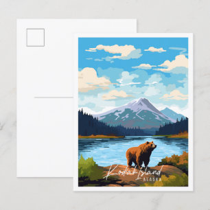 Kodiak Island Alaska vintage reisillustratie Briefkaart