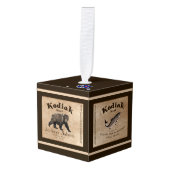 Kodiak Salmon Label Kubus Ornament (Voorkant hoekig)