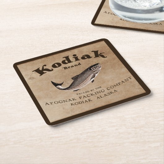  Kodiak Salmon Label Vierkante Kartonnen Onderzetter (Schuin)