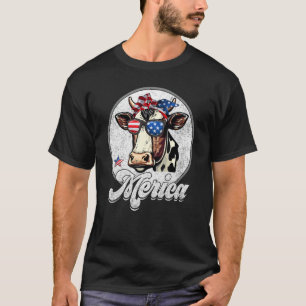 Koe 4 juli Amerika Mannen Vrouwen VS Vlag Boerderi T-shirt