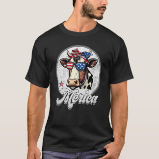 Koe 4 juli Amerika Mannen Vrouwen VS Vlag Boerderi T-shirt