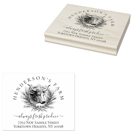 Koe Aangepast Rundvee Boerderij Retouradres Rubberstempel (Gestempeld)