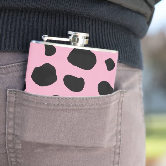 Koe afdrukken, Koe Patroon, Koe spots, roze Koe Heupfles (Voorbeeld)