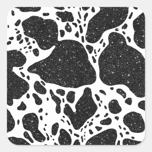 Koe afdrukken met Glitter Vierkante Sticker (Voorkant)