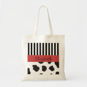 Koe afdrukken, Stripes, zwart-wit, Jouw naam Tote Bag (Voorkant)