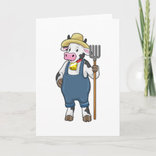 Koe als boer met hooivork kaart