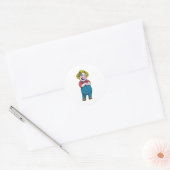 Koe als landbouwer met Pet Ronde Sticker (Envelop)