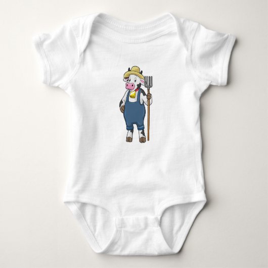 Koe als landbouwer met Pitchfork Romper (Voorkant)