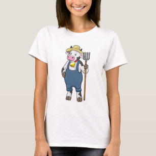 Koe als landbouwer met Pitchfork T-shirt