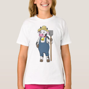 Koe als landbouwer met Pitchfork T-shirt