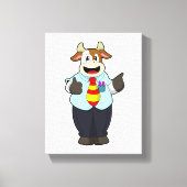 Koe als leraar met Stropdas Canvas Afdruk (Voorkant)