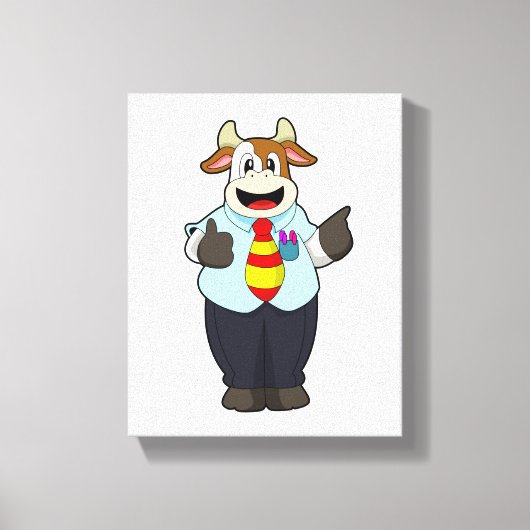 Koe als leraar met Stropdas Canvas Afdruk (Voorkant)