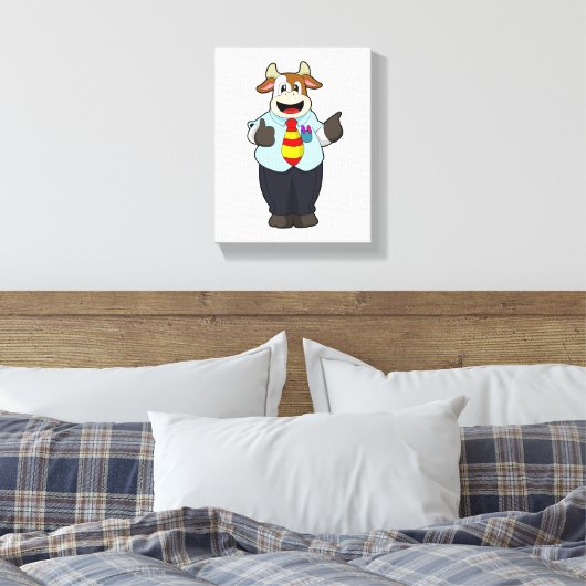 Koe als leraar met Stropdas Canvas Afdruk (Insitu (Slaapkamer))