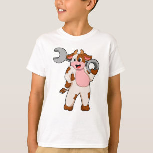 Koe als mechanisch met moersleutel t-shirt