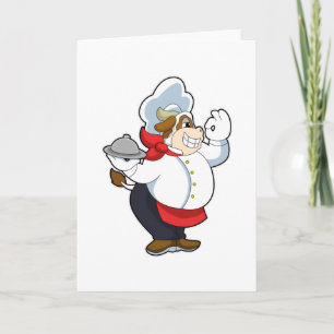 Koe als ober met dienblad kaart