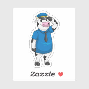 Koe als politieagent met pet van politie sticker