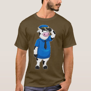 Koe als politieagent met pet van politie t-shirt