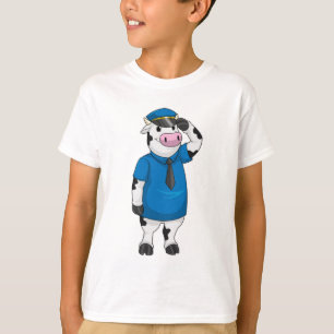Koe als politieagent met pet van politie t-shirt
