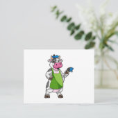 Koe als schilder met verf en schort briefkaart (Staand voorkant)