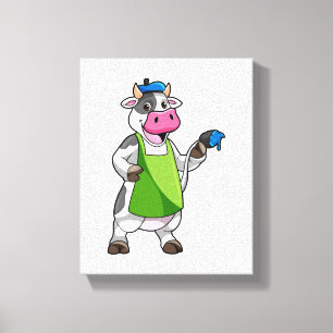 Koe als schilder met verf & pron canvas afdruk