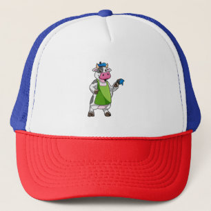 Koe als schilder met verf & pron trucker pet
