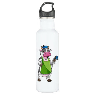 Koe als schilder met verf & pron waterfles 