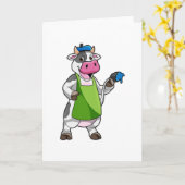 Koe als schilder met verf & schort kaart (Gele Bloem)