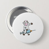 Koe als verpleegster met hart en spuit ronde button 7,6 cm (Voorkant /achterkant)