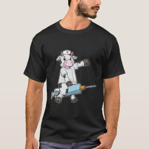 Koe als verpleegster met hart en spuit t-shirt