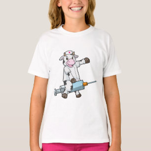 Koe als verpleegster met hart en spuit t-shirt